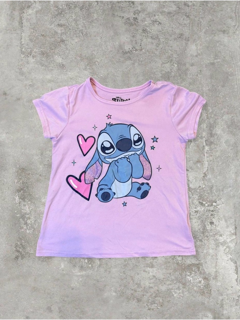 Disney Girls' Pink Short Sleeve Stitch Graphic Tee